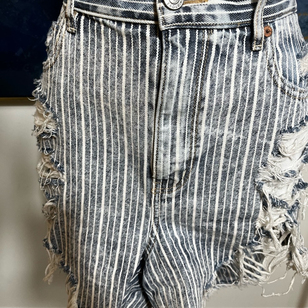 American Eagle Outfitters Striped Jean Shorts - Black and White